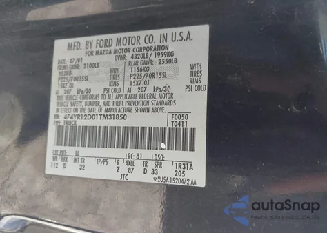 2001 Mazda B2300 Se/Sx z USA, uszkodzony, nr VIN 4F4YR12D01TM31850